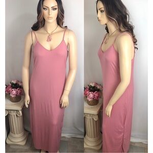SALE 🔥 2X PLUS Mauve Pink Ribbed Maxi Y2K Spaghetti Strap Soft Spring Long Dress